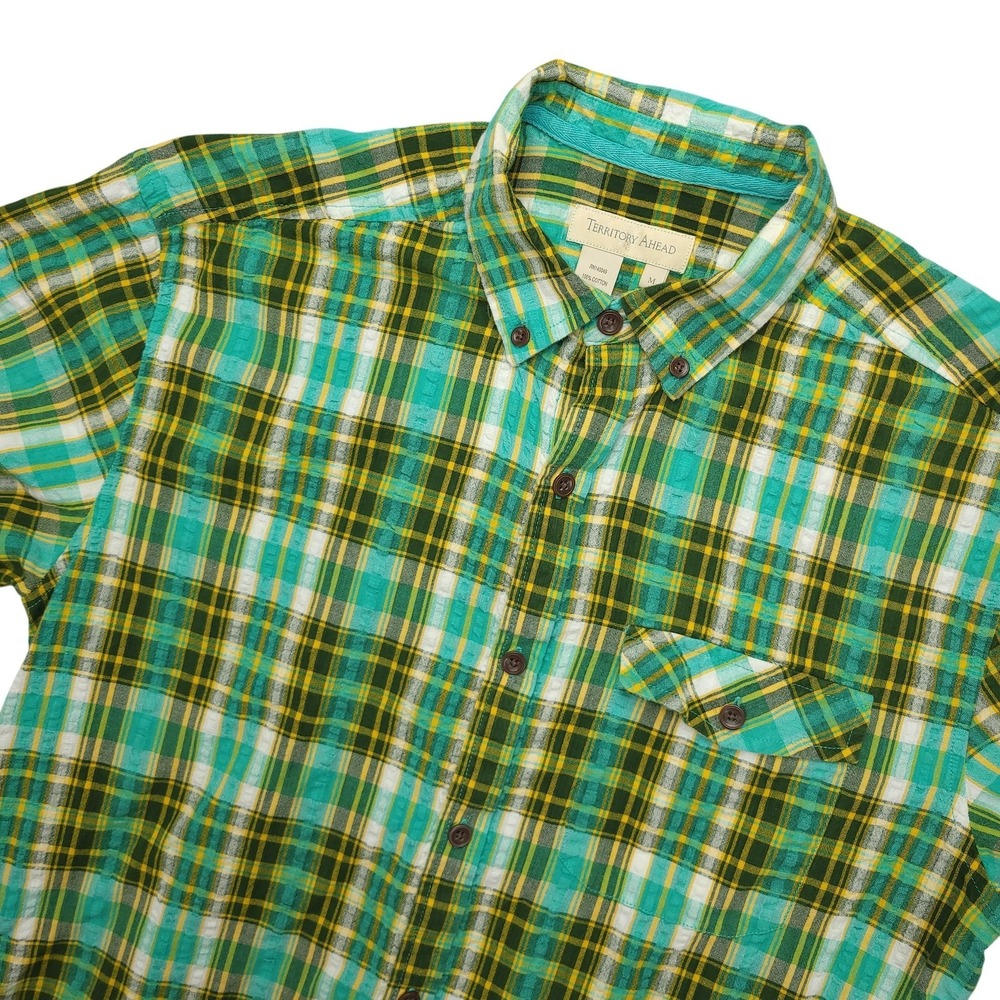 Territory Ahead Shirt Mens Medium Green Plaid Short‎ Sleeve Button Up Casual